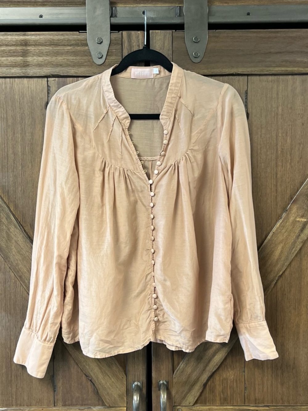 Farrow Romantic Button Up Feminine Silk Cotton Flowy Blouse Soft Blush Size L